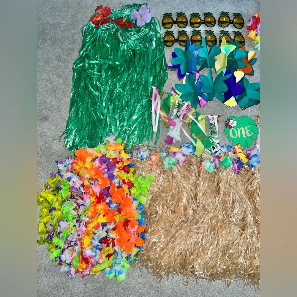 Hawaiian Luau Hula Party Decor Decoration Costume Outfit Sets Bundle Lot